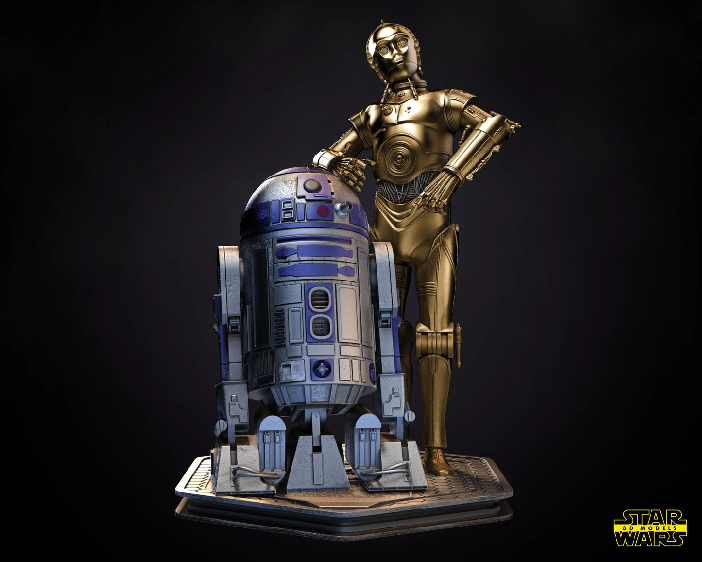 C3PO and R2D2 Star Wars Resin printed DIY model kits