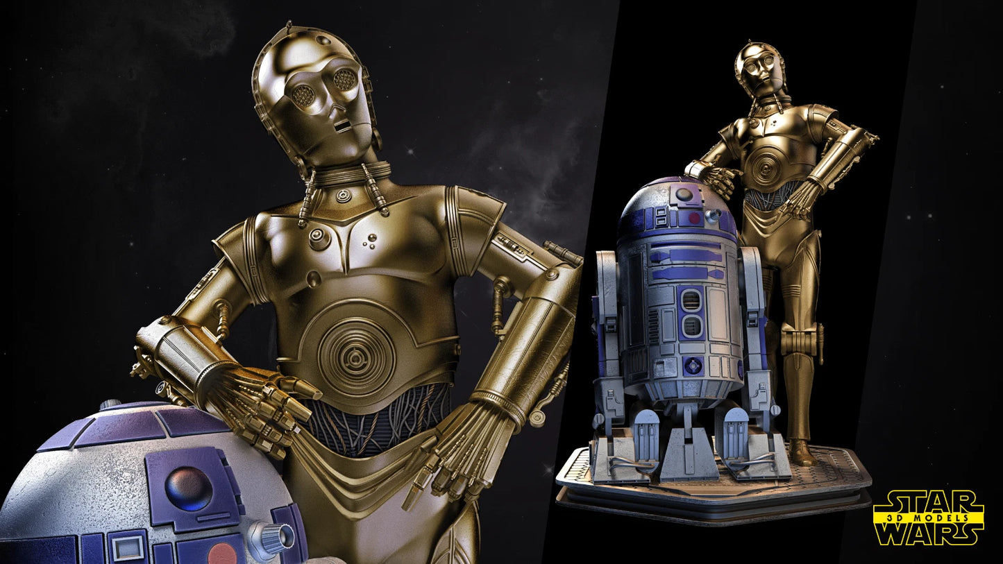 C3PO and R2D2 Star Wars Resin printed DIY model kits